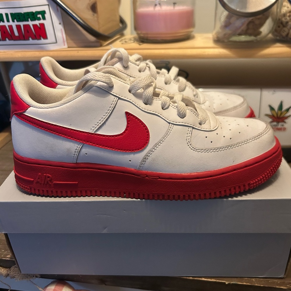 Women’s Air Force ones color, red and white size 6.5 Y